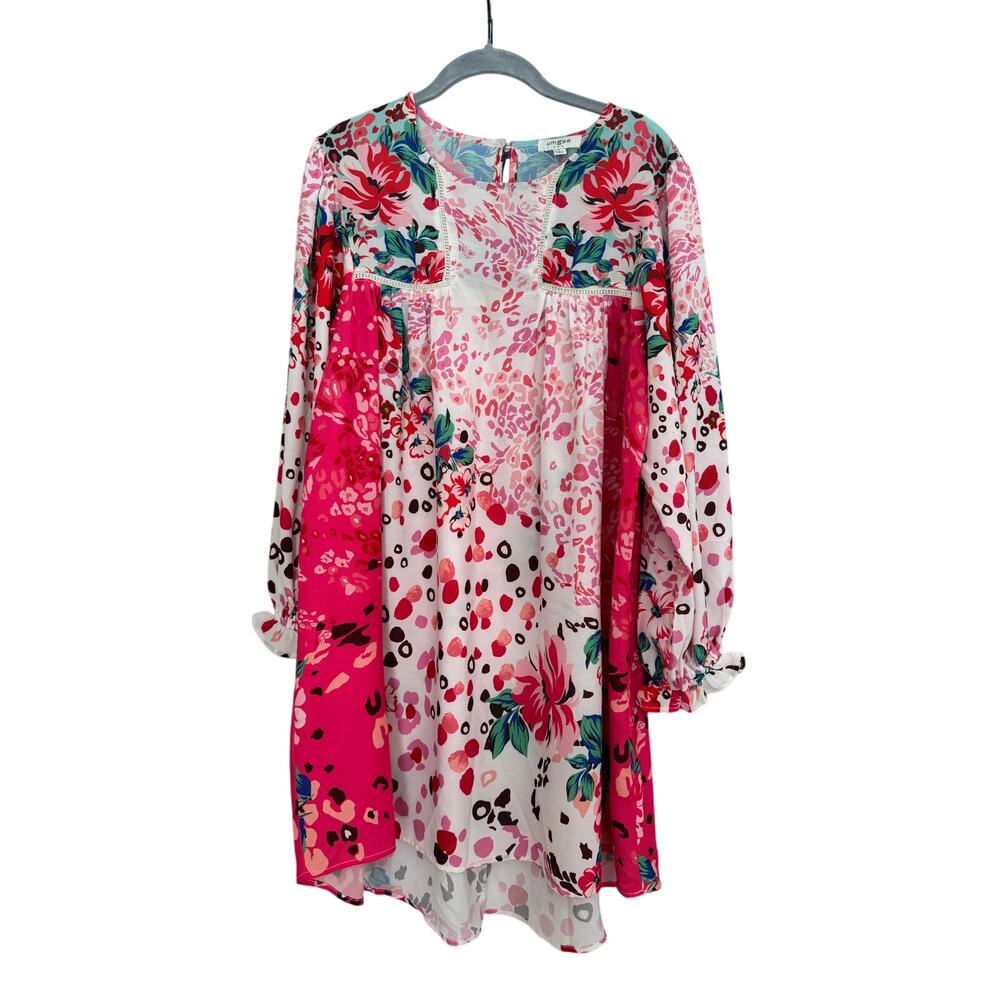 Umgee Pink White Floral Long Sleeve Dress Size Medium
